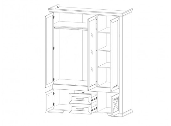 Шкаф с зеркалом MARSELLE SZF5D2S, в цвете ясень снежный/дуб сонома