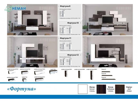 Гостиная Фортуна 5 (белый, зебравуд глянец)