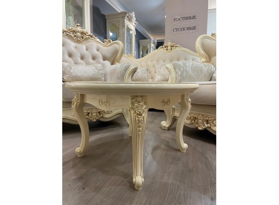 Стол журнальный круглый "Джоконда" крем глянец