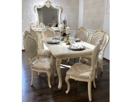 Обеденная зона Джоконда стол 180 и 6 стульев, крем глянец