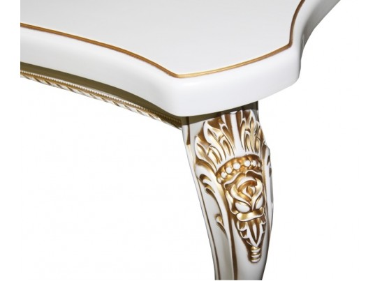 Стол кухонный Граф плюс из массива бука, белый патина золото