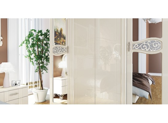 Шкаф четырехдверный София МН-025-04, крем глянец