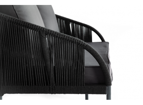 "Канны" диван 2-местный плетеный из роупа, каркас алюминий темно-серый (RAL7024) шагрень, роуп темно-серый круглый, ткань темно-серая в Каменске-Уральском