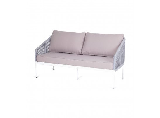 "Канны" диван 2-местный плетеный из роупа, каркас алюминий белый шагрень, роуп светло-серый круглый, ткань Neo ash в Каменске-Уральском