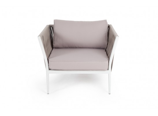 "Касабланка" кресло плетеное из роупа, каркас алюминий светло-серый (RAL7035) шагрень, роуп серо-коричневый 23мм, ткань Savana ivory в Каменске-Уральском