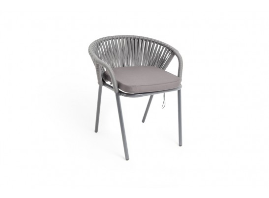 "Женева" стул плетеный из роупа, каркас алюминий темно-серый (RAL7024) шагрень, роуп серый 15мм, ткань серая в Каменске-Уральском