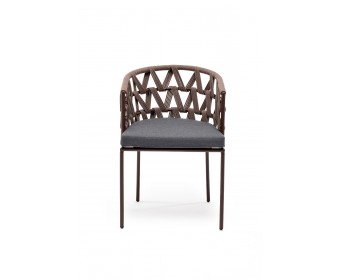 "Диего" стул плетеный из роупа, каркас из стали коричневый (RAL8016) муар, роуп коричневый круглый, ткань темно-серая 027