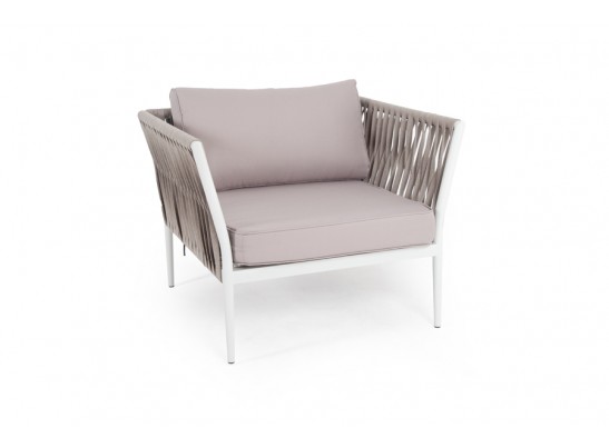 "Касабланка" кресло плетеное из роупа, каркас алюминий светло-серый (RAL7035) шагрень, роуп серо-коричневый 23мм, ткань Savana ivory в Каменске-Уральском