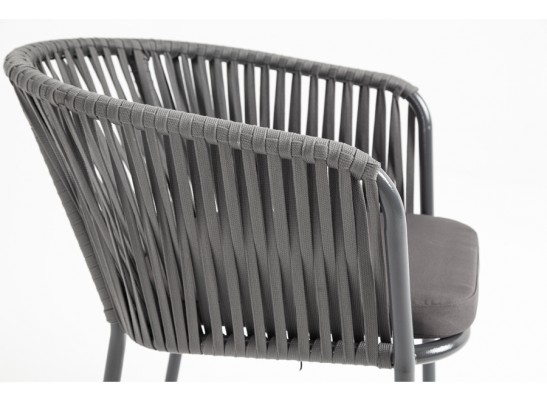 "Бордо" стул плетеный из роупа, каркас алюминий темно-серый (RAL7024) шагрень, роуп серый 15мм, ткань серая в Каменске-Уральском