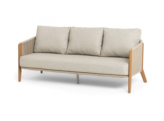 "Куршевель" диван 3-местный плетеный из роупа, каркас алюминий под дерево, цвет светло-бежевый в Каменске-Уральском