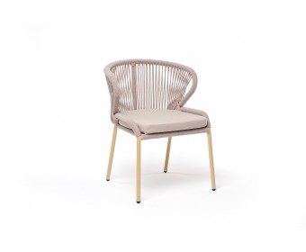 "Милан" стул плетеный из роупа, каркас алюминий (RAL1001), роуп бежевый круглый, ткань бежевая