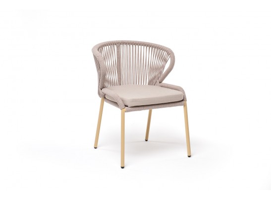 "Милан" стул плетеный из роупа, каркас алюминий (RAL1001), роуп бежевый круглый, ткань бежевая в Каменске-Уральском