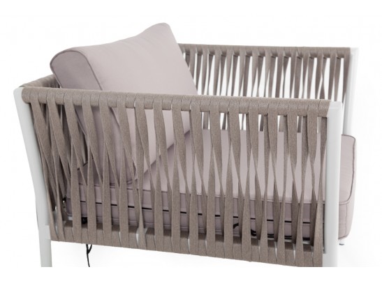 "Касабланка" кресло плетеное из роупа, каркас алюминий светло-серый (RAL7035) шагрень, роуп серо-коричневый 23мм, ткань Savana ivory в Каменске-Уральском