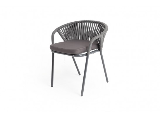 "Женева" стул плетеный из роупа, каркас алюминий темно-серый (RAL7024) шагрень, роуп серый 15мм, ткань серая в Каменске-Уральском