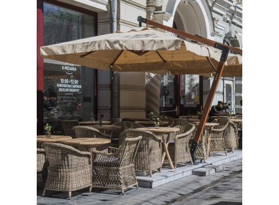 "Равенна" плетеное кресло из искусственного ротанга, цвет соломенный с серой подушкой в Каменске-Уральском