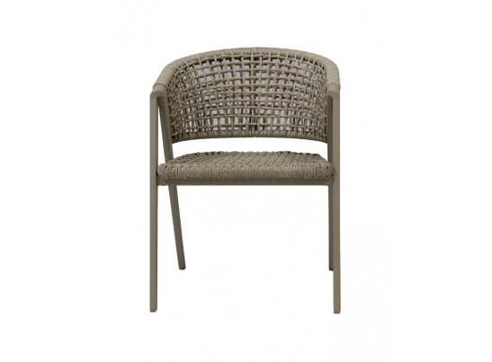 "Амстердам" стул плетеный из роупа, каркас алюминий, роуп серый круглый, ткань бежевая в Каменске-Уральском