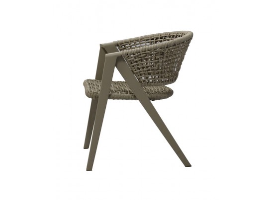 "Амстердам" стул плетеный из роупа, каркас алюминий, роуп серый круглый, ткань бежевая в Каменске-Уральском