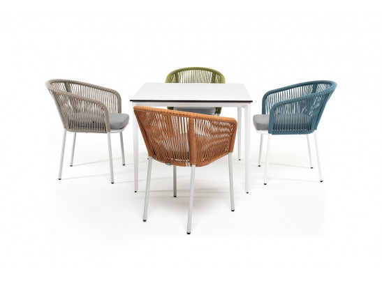 "Аркобалено" обеденная группа на 4 персоны со стульями "Марсель", каркас белый, роуп цветной в Каменске-Уральском