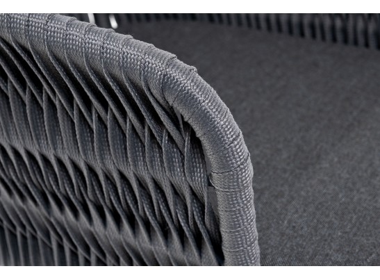 "Бордо" стул барный плетеный из роупа (колос), каркас из стали серый (RAL7022), роуп серый 15мм, ткань серая в Каменске-Уральском