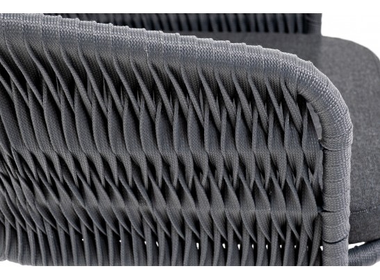 "Бордо" стул барный плетеный из роупа (колос), каркас из стали серый (RAL7022), роуп серый 15мм, ткань серая в Каменске-Уральском