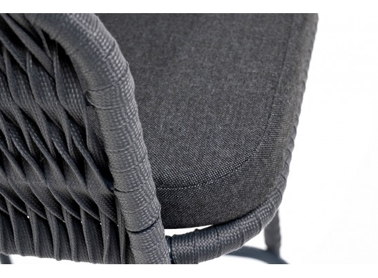 "Бордо" стул барный плетеный из роупа (колос), каркас из стали серый (RAL7022), роуп серый 15мм, ткань серая в Каменске-Уральском