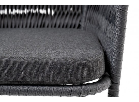 "Бордо" стул барный плетеный из роупа (колос), каркас из стали серый (RAL7022), роуп серый 15мм, ткань серая в Каменске-Уральском