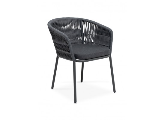 "Бордо" стул плетеный из роупа (колос), каркас из стали серый (RAL7022) муар, роуп серый 15мм, ткань серая в Каменске-Уральском