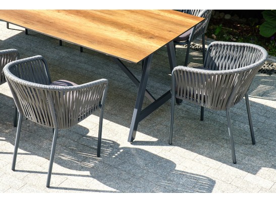 "Бордо" стул плетеный из роупа, каркас из стали серый, роуп серый, ткань серая в Каменске-Уральском