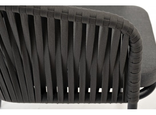 "Бордо" стул плетеный из роупа, каркас алюминий темно-серый (RAL7024) муар, роуп серый 15мм, ткань темно-серая 019 в Каменске-Уральском