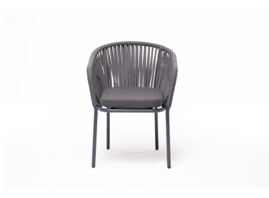 "Бордо" стул плетеный из роупа, каркас алюминий темно-серый (RAL7024) муар, роуп серый 15мм, ткань темно-серая 027 в Каменске-Уральском