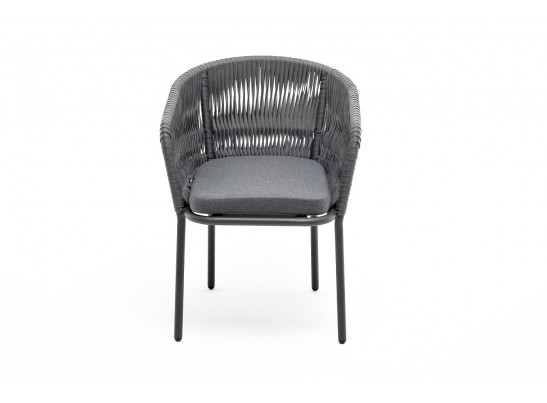 "Бордо" стул плетеный из роупа (колос), каркас алюминий серый (RAL7022) муар, роуп серый 15мм, ткань темно-серая 027 в Каменске-Уральском