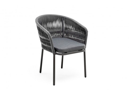 "Бордо" стул плетеный из роупа (колос), каркас алюминий серый (RAL7022) муар, роуп серый 15мм, ткань темно-серая 027 в Каменске-Уральском