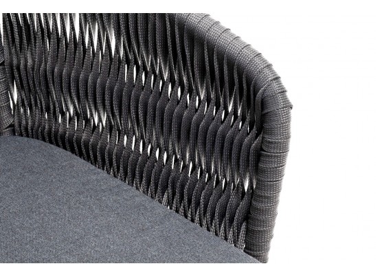 "Бордо" стул плетеный из роупа (колос), каркас алюминий серый (RAL7022) муар, роуп серый 15мм, ткань темно-серая 027 в Каменске-Уральском