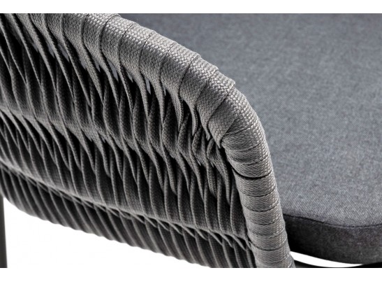 "Бордо" стул плетеный из роупа (колос), каркас алюминий серый (RAL7022) муар, роуп серый 15мм, ткань темно-серая 027 в Каменске-Уральском