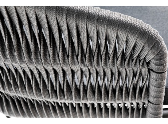 "Бордо" стул плетеный из роупа (колос), каркас алюминий серый (RAL7022) муар, роуп серый 15мм, ткань темно-серая 027 в Каменске-Уральском