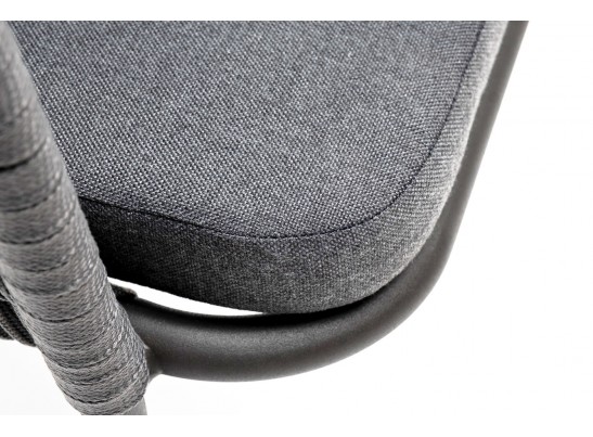 "Бордо" стул плетеный из роупа (колос), каркас алюминий серый (RAL7022) муар, роуп серый 15мм, ткань темно-серая 027 в Каменске-Уральском