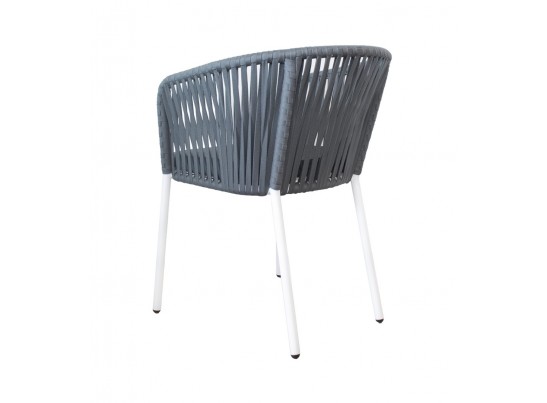 "Бордо" стул плетеный из роупа, каркас алюминий белый шагрень, роуп серый 15мм, ткань серая в Каменске-Уральском