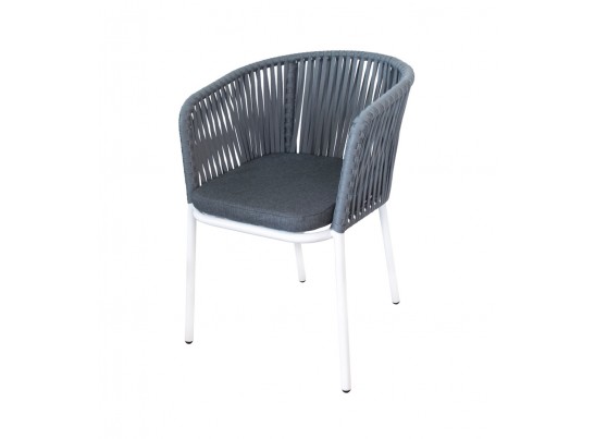 "Бордо" стул плетеный из роупа, каркас алюминий белый шагрень, роуп серый 15мм, ткань серая в Каменске-Уральском