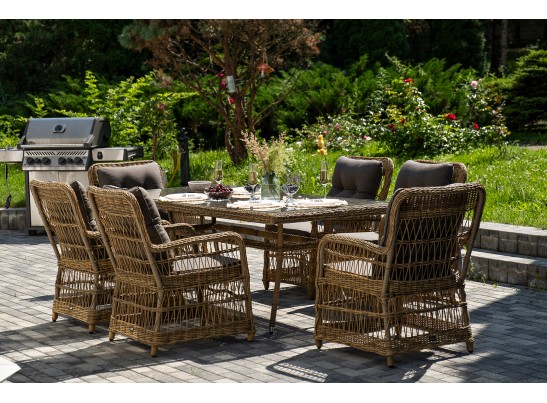 "Цесена" обеденная группа плетеная из искусственного ротанга, цвет соломенный в Каменске-Уральском