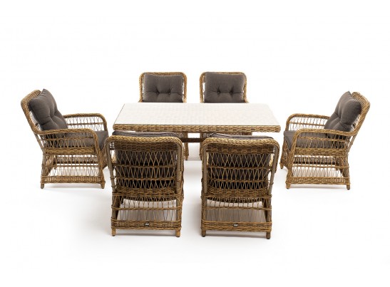 "Цесена" обеденная группа плетеная из искусственного ротанга, цвет соломенный в Каменске-Уральском