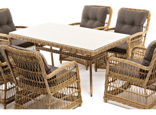 "Цесена" обеденная группа плетеная из искусственного ротанга, цвет соломенный в Каменске-Уральском