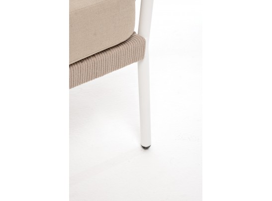 "Диего" диван 2-местный плетеный из роупа, каркас алюминий белый муар, роуп бежевый круглый, ткань бежевая 052 в Каменске-Уральском