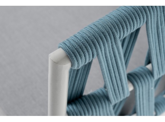 "Диего" диван 2-местный плетеный из роупа, каркас алюминий светло-серый (RAL7035) муар, роуп бирюзовый круглый, ткань светло-серая в Каменске-Уральском