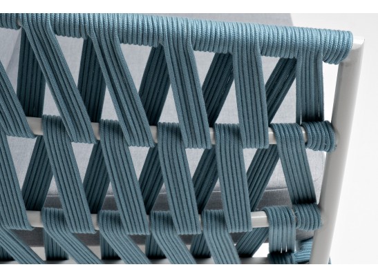 "Диего" диван 2-местный плетеный из роупа, каркас алюминий светло-серый (RAL7035) муар, роуп бирюзовый круглый, ткань светло-серая в Каменске-Уральском