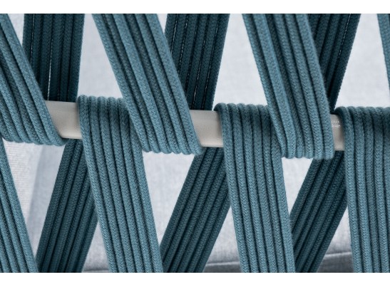 "Диего" диван 2-местный плетеный из роупа, каркас алюминий светло-серый (RAL7035) муар, роуп бирюзовый круглый, ткань светло-серая в Каменске-Уральском