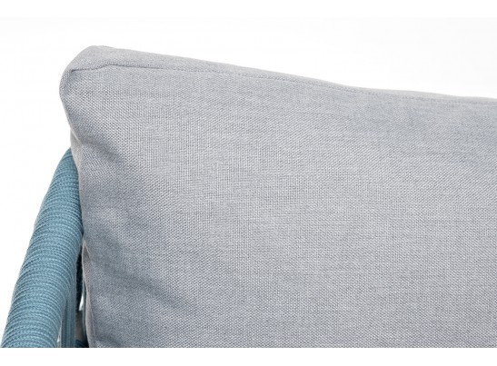 "Диего" диван 2-местный плетеный из роупа, каркас алюминий светло-серый (RAL7035) муар, роуп бирюзовый круглый, ткань светло-серая в Каменске-Уральском