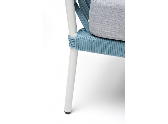 "Диего" диван 2-местный плетеный из роупа, каркас алюминий светло-серый (RAL7035) муар, роуп бирюзовый круглый, ткань светло-серая в Каменске-Уральском