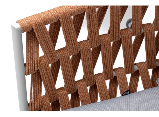 "Диего" диван 2-местный плетеный из роупа, каркас алюминий светло-серый (RAL7035) муар, роуп оранжевый меланж круглый, ткань светло-серая в Каменске-Уральском