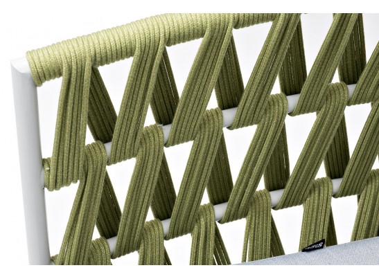 "Диего" диван 2-местный плетеный из роупа, каркас алюминий светло-серый (RAL7035) муар, роуп салатовый меланж круглый, ткань светло-серая в Каменске-Уральском