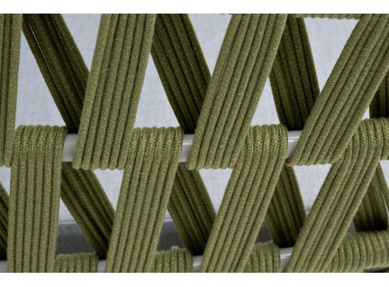 "Диего" диван 2-местный плетеный из роупа, каркас алюминий светло-серый (RAL7035) муар, роуп салатовый меланж круглый, ткань светло-серая в Каменске-Уральском